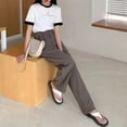 thumbnail image 4 of Pantalones de traje de verano para mujer, pantalones casuales de cintura alta drapeados, pantalones pequeños rectos de pierna ancha, pantalones adelgazantes, 4 of 5