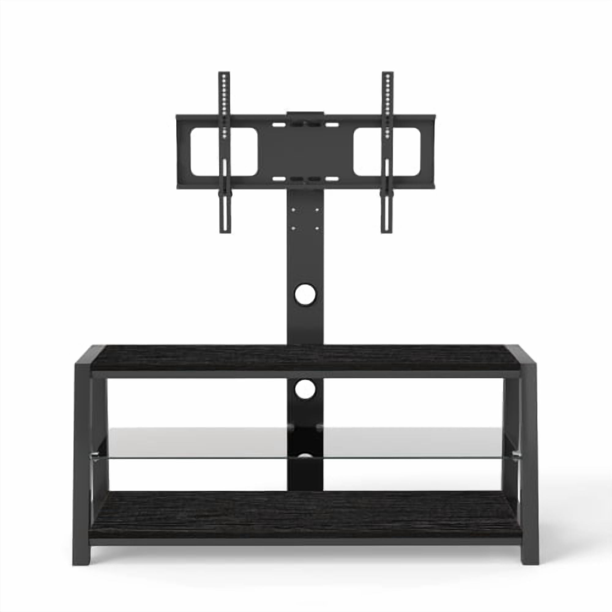 Wooden Storage TV Stand Black Tempered Glass Height Adjustable Universal Swivel Entertainment Center With Mount TV Stand,black