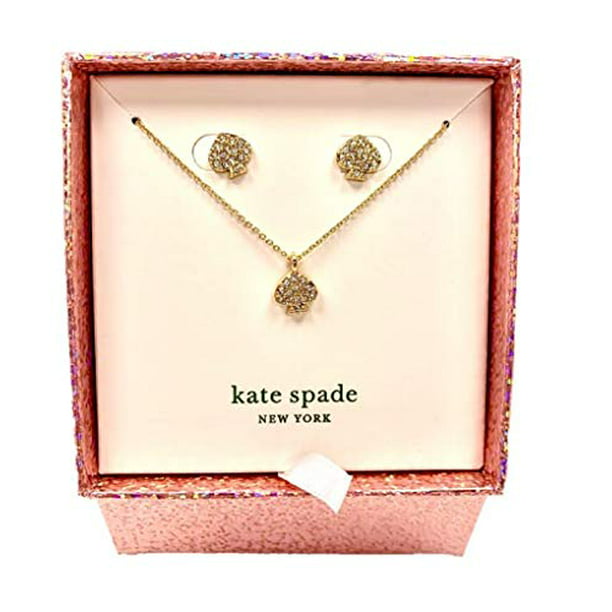 Kate Spade New York Pave Signature Spade Stud Earrings and Necklace Boxed  Set 