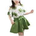 thumbnail image 2 of NAISIBABY Girls 2-Piece Sets, Ruffled Floral Tops Elastic Waist Pleated Skirt Summer Fashion Outfits Green 5-6T, 2 of 3