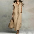 thumbnail image 6 of HADST Sleeveless V-neck Ruffle Maxi Dress with Loose Ruffle Cap Sleeves and Side-Seam Pockets, 6 of 8