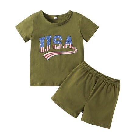 

HZEWLS Baby Boy Short Sleeve Top Shorts Cotton Independence Day Summer Children Clothes (Green 4T 120cm)