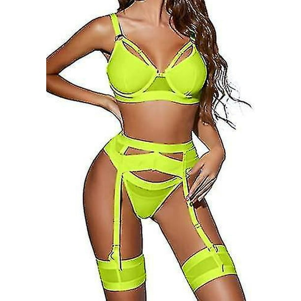Conjunto de lenceria sexy para mujer Conjunto de sujetador y bragas de 4 piezas con liguero Conjunto de lenceria con tiras y punos en el muslo Bodega Aurrera en linea