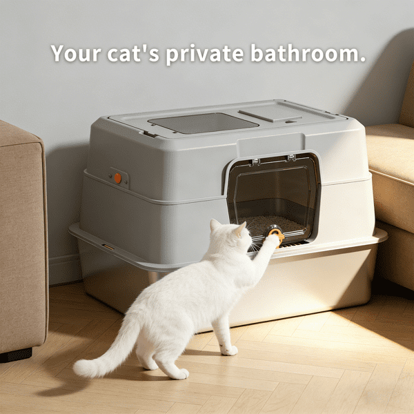 imerelez Grey L10 Half-Enclosed Stainless Steel Cat Litter Box, Thickened Scratch/Leak Proof, ABS Anti-Slip Base, Open Top Airflow, Easy Clean Non-Stick, Odorless, 3.94 inch High Basin for All Cats