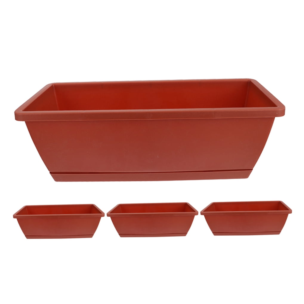 HONMEET 4-Pack Red Window Box Resin Flower Pots for Garden, Patio, Balcony, Outdoor Decor