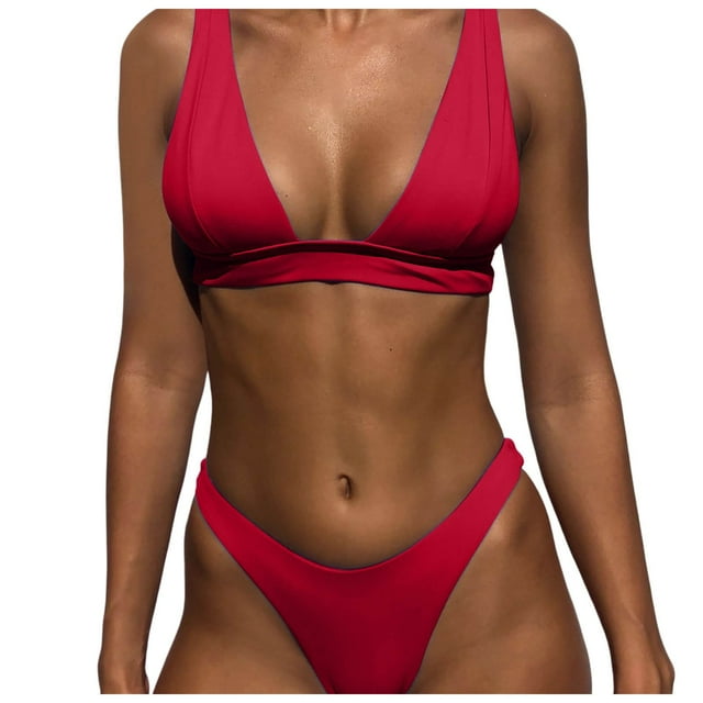 Women's Two Piece Swimsuit Solid Color Bikini - High Waisted Push Up Bathing Suit