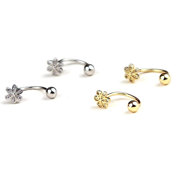 925 Sterling Silver Daisy Flower Half Hoop Earrings Set Cuff Earrings Ball Crystal Studs for Women Teens Cartilage Earrings Helix Piercing Jewelry-2 pairs