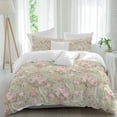 thumbnail image 2 of Pink Flowers Bedding 3 Piece Duvet Cover Set Queen Size, Green Country Botanical Floral Leaves Soft Microfiber Comforter Cover with Zipper Closure & Pillowcases, Wrinkle & FadeResistant Quilt Cover, 2 of 9