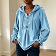thumbnail image 2 of cocolona Plus Size Velvet Hooded Sweatshirts for Women Button Down V Neck Long Sleeve Hoodies Ruffle Cuff Pleated Fall Winter Tops, 2 of 4