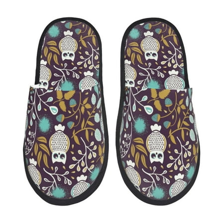 Balery Forest Cute Owl Slient Indoor Furry Fleece Comfort House Shoes Soft Non-Slip Home Shoes Cotton slippers House Slippers-- Large