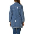 thumbnail image 3 of MODA NOVA Juniors Casual Long Sleeve Button Down Long Distressed Denim Jacket Light Blue XS, 3 of 5