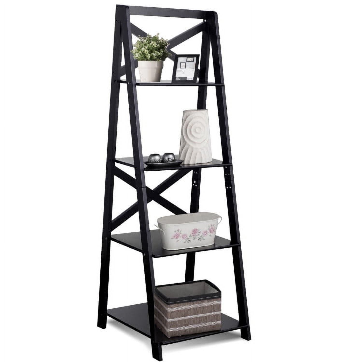 Demi Bonn 4-Tier Leaning Bookshelf, Free Standing Ladder Shelf Bookcase, Black