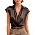 thumbnail image 2 of Only Moment Womens Tops Short Sleeve Shirts Short Sleeve V Neck Satin Loose Roll Up Collared Shirt Casual Summer Tops with Pockets Summer Blouses for Women 2026 Black,4XL, 2 of 6