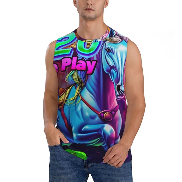 Fotbe Neon Free Play Men's Camiseta sin Mangas Estampada para Hombres, Playera Casual para Gimnasio, Entrenamiento, Playa-Large