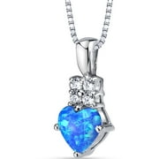 ORAVO 1 ct Heart Shape Created Blue Opal Pendant Necklace in Sterling Silver, 18"