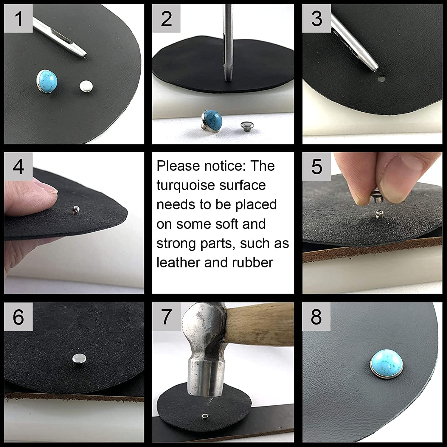 100 Sets 6MM Blue Turquoise Rivets Rapid Rivets Studs Belt Bag Shoes Garment Leather Craft Accessories for DIY Making