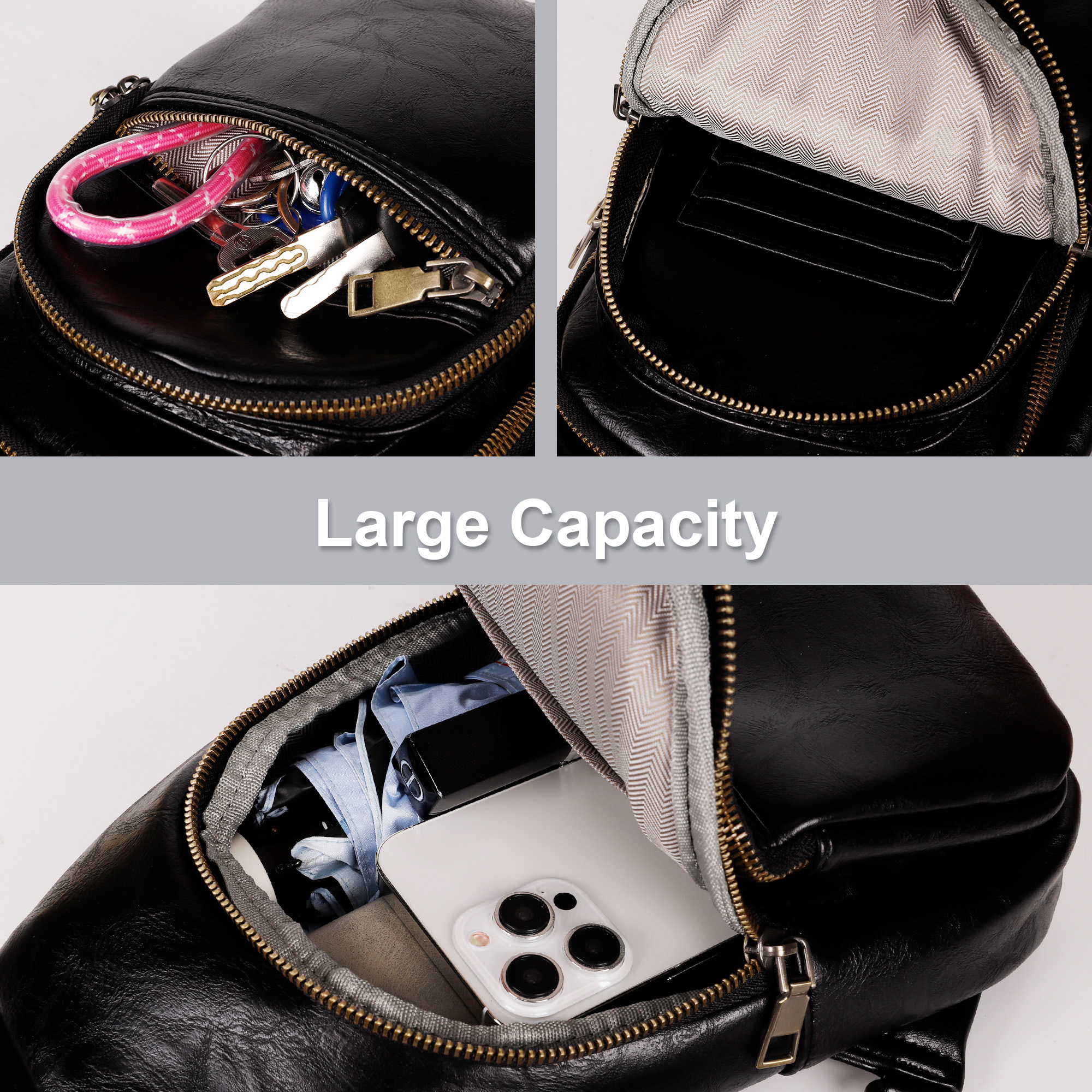 Leather Sling Bag Crossbody Backpack for Women Trendy