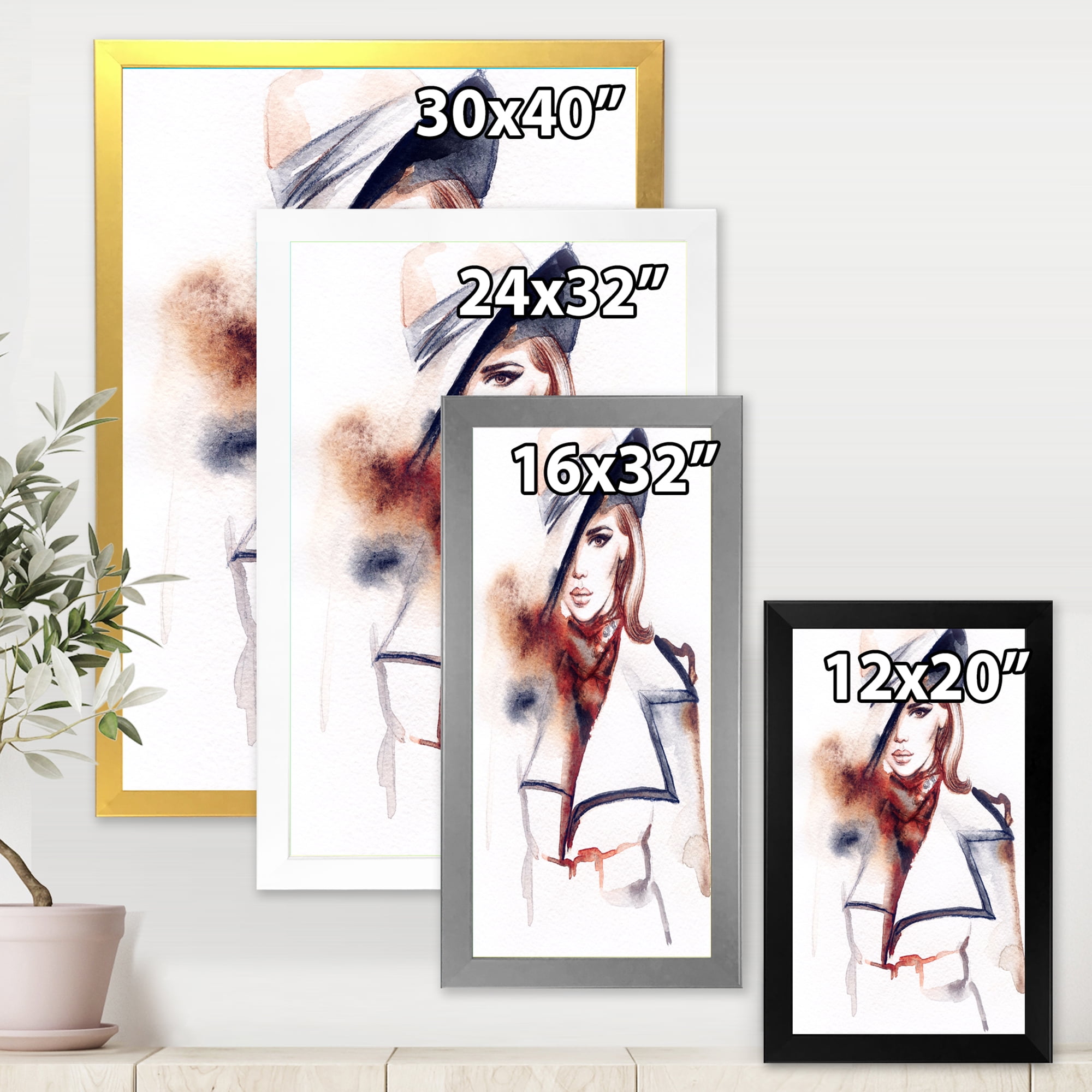 Fashion Portrait of Woman Wearing Hat 20 in x 20 in Framed Painting Canvas Art Print, by Designart