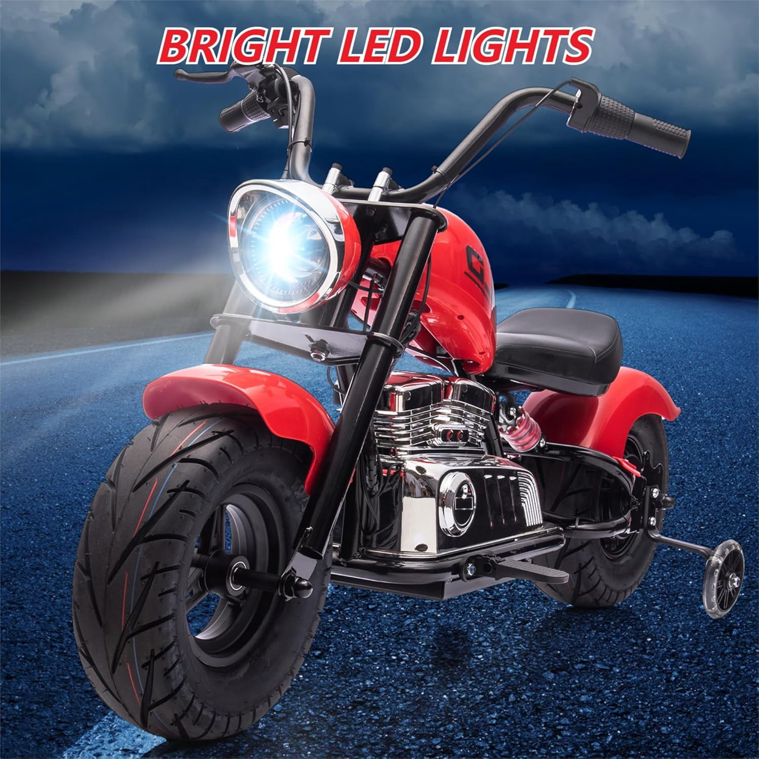Rugerasy 36V 350W Ride On Off-Road Motorcycle,Electric Dirt Bike for Teens,Fast Speed 16.5mph with Music,Spring Suspension,Led Light,Red