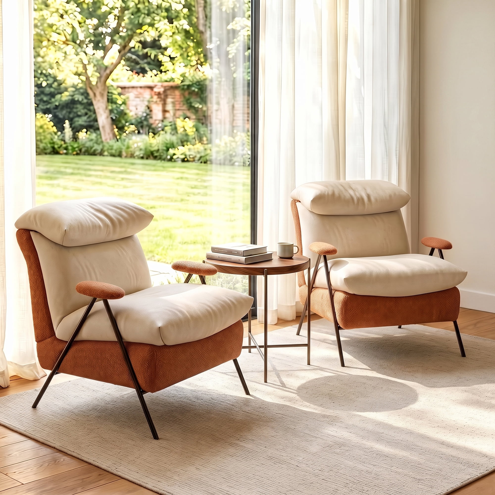 Aukfa Accent Chair, Modern Fabric Armchair with Thick Padded Seat and Back for Living Room & Bedroom, Beige