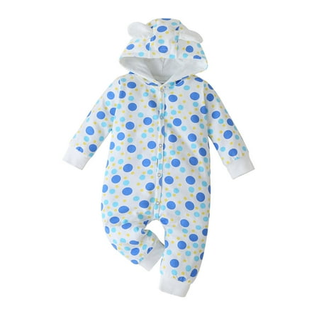

TUOBARR Newborn Infant Baby Boys Girls Polka Dot Hooded Thick Romper Outwear Jumpsuit Blue (0-18Months)