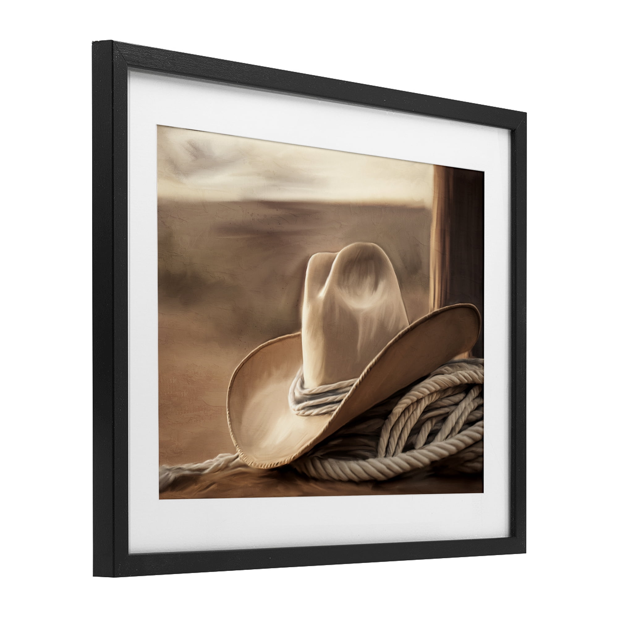 Stupell Industries White Cowboy Hat Black Framed Print Under Glass, design by Kim Allen
