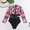 thumbnail image 7 of Womens Swimsuits 1 Piece Floral Tummy Control Long Sleeve Sun Protection Swimwear Padded Bikini Swimwear Red Athletic Bathing Suit M, 7 of 7
