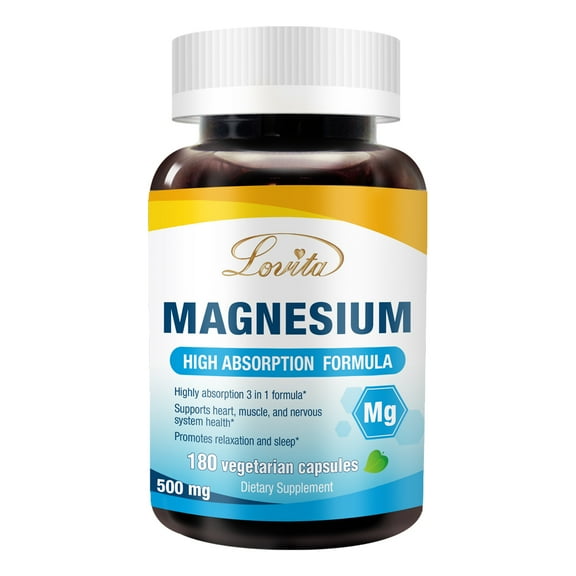 Lovita 3 in 1 Magnesium Complex 500mg | High Absorption and Potency Formula | Magnesium Glycinate, Citrate & Oxide | Supports Relaxation, Heart, Nerves & Bone Health | 180 Vegan Capsules
