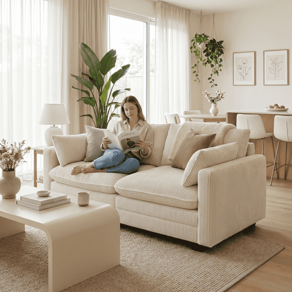 Noelse 70'' Love Seat for Small Space Soft Corduroy Couch Sofa with 2 Pillows 2 Seater Modular Sectional Sofa for Living Room Bedroom and Apartment, Beige