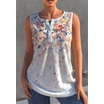 thumbnail image 2 of Women's White Watercolor Floral Print Sleeveless Tunic Top, Henley Neck Loose A-Line Casual Tank Top, 2 of 3