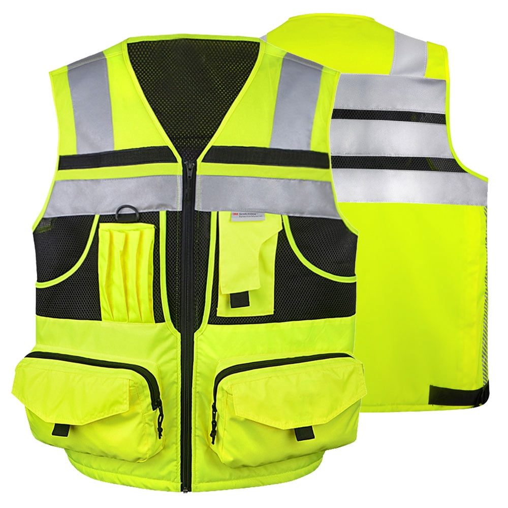 Kasa Style High-Visibility Reflective Safety Vest with 3M, Multi-Pocket, Unisex Design - Durable Workwear for Men and Women, Ideal for Construction Workers & Outdoor Safety (Yellow, 2X-Large)