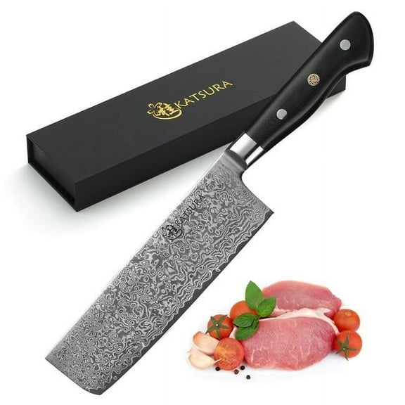 Katsura Cutlery  Japanese Premium AUS-10 67 Layers Damascus Steel 7 in. Vegetable Nakiri Knife with G10 handle