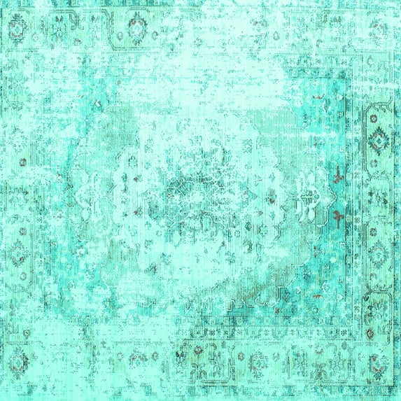 Ahgly Company Indoor Square Abstract Turquoise Blue Contemporary Area Rugs, 6' Square