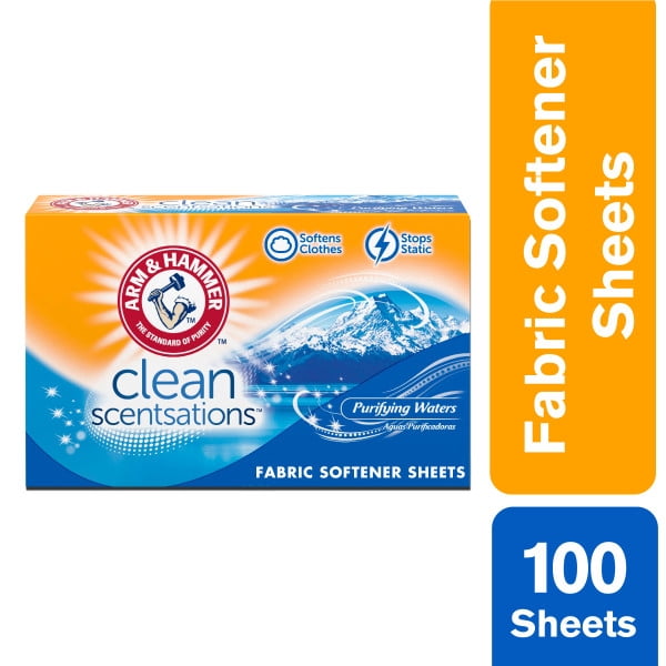 4 Pack of Arm & Hammer Fabric Softener Dryer Sheets, Purifying Waters Scent, 100 Count