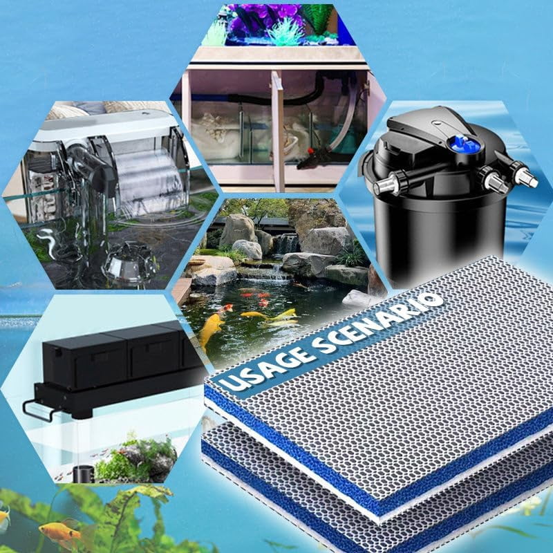 Professional 8D High Density Fish Tank Filter Foam, Aquarium Filter Floss, Filter Foam Sponges, Washable and Reusable Filter Floss for Fish Tank Filters