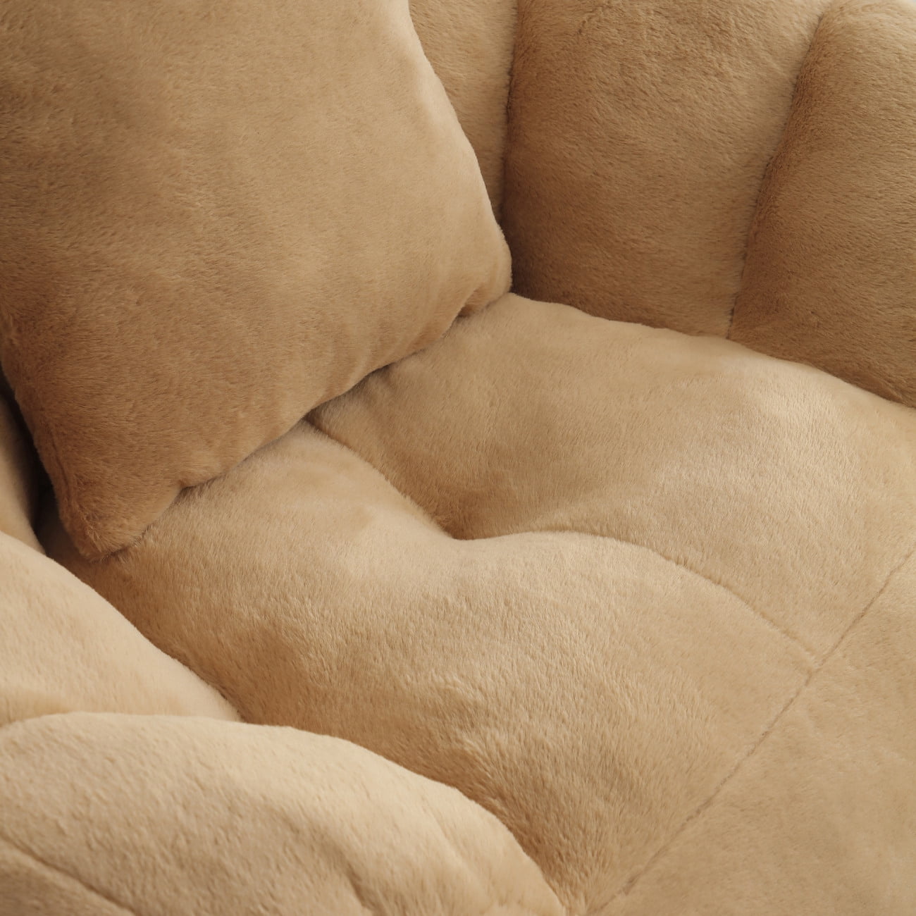 Gaint Bean Bag Chair with Ottoman, Comfy Faux Fur Armchair for Adults and Teens, Shell-Shaped Reading Chair Floor Sofa for Living Room, Khaki