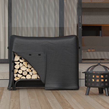 Gibson Living LRFP1004-GL 4 ft. Water Resistant Firewood Log Rack Cover  Black