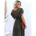 thumbnail image 5 of Women'S Casual Summer Beach Dress Ruffle Maxi Dress Button Down Boho Dress Long Tunic  Green One size, 5 of 6