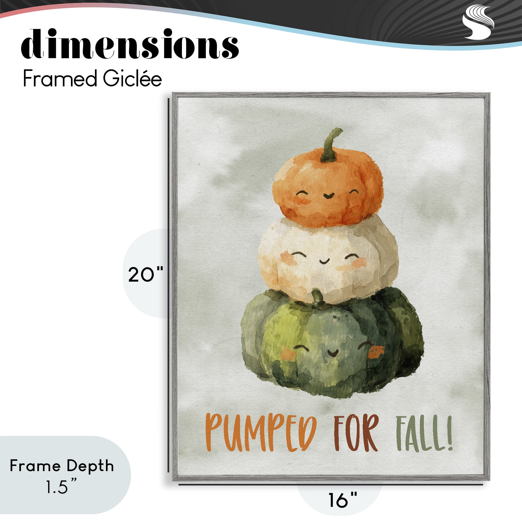 Stupell Industries Smiling Pumpkins Pumped For Fall Gray Framed Giclee Art, design by Ziwei Li