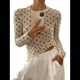 thumbnail image 1 of Camisa de Larga Ajustada con Lunares y Cuello Redondo para Mujer, Color Crema, Talla M, 1 of 9