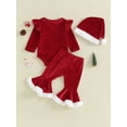 thumbnail image 4 of LMLYSoH Infant Baby Girl Christmas Jumpsuit Outfits Letter Print Long Sleeve Romper + Flare Pants + Hat Toddler Clothes, 4 of 9
