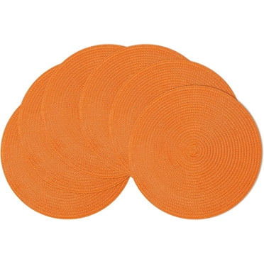 Round Braided Placemats Set of 6 Table Mats for Dining Tables Woven Washable Non-Slip Place mats 15 Inch for Halloween Thanksgiving, Orange
