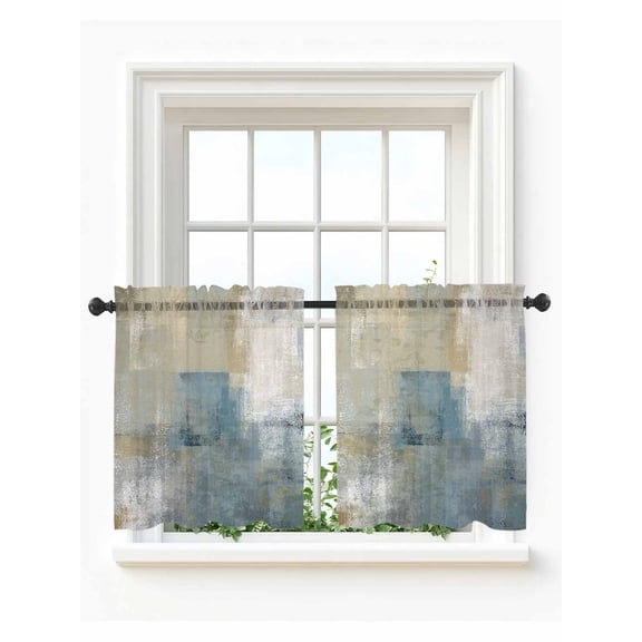 Blue Grey Beige Tier Curtains 36 Inch Length,Sheer Curtains for Bedroom Living Room Window Abstract Modern Art Oil Painting Rod Pocket Drapes Kitchen Curtains Small Half Window 27.5"x36" 2 Panels