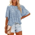 thumbnail image 1 of Uhndy Women's Blouses Crewneck Lace Bell Sleeve Shirts Elegant Casual Loose Summer Babydoll Shirt Tops Light Blue S, 1 of 5