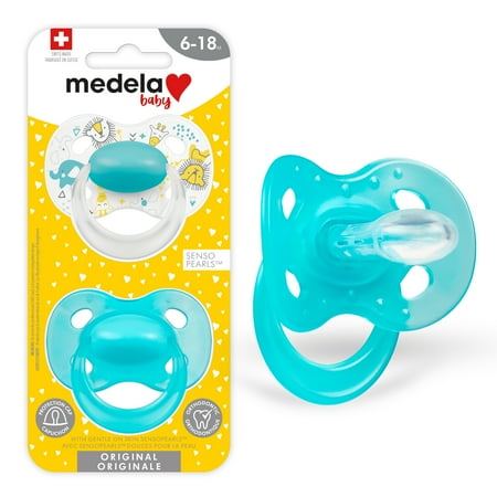 UPC: 0020451425856 | Medela 6-18 Month Pacifier Orthodontic Daily Use BPA Free Blue White Animals 101042914 2 Pack