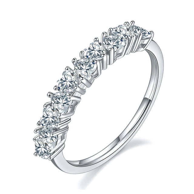 Anillo de diamantes en hilera de moissanita para mujer, chapado en plata 925, oro de 18 quilates, anillo sencillo personalizado