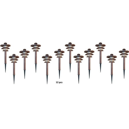 Landscape Light Set - LED Landscape Outdoor Aluminum 3 Tier Pagoda Light 12Pcs Set- Bronze