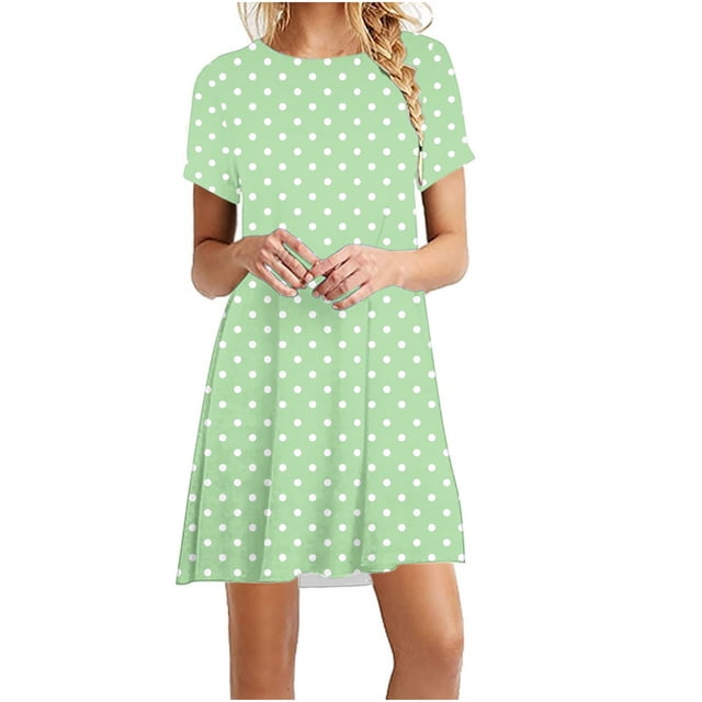 Offre à Durée Limitée Iumwxz Robes à Manches Courtes Col Rond pour Femmes Tunique Décontractée Plissée Robes Ligne A Robe Graphique à Pois Grande Taille Robes d'Été Robes Tendance pour la Saint-Valentin