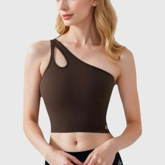 Active Women's One Shoulder Cutout Athletic Crop Top - Medium, Coffee