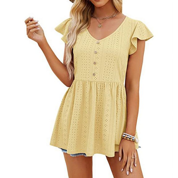 Kadahis Women's V Neck Sleeveless Ruffle Top Casual Pullover Blouse Shirt